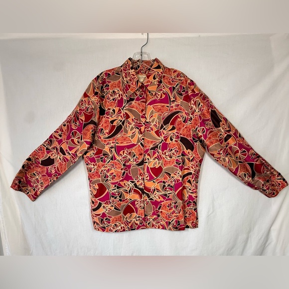 C.L.O.T.H.E.S Tops - Bold Geometric Pattern Women's Silk Blouse - Multicolor